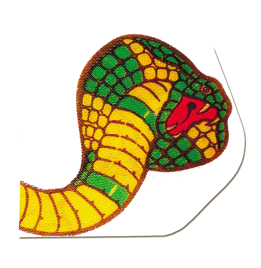 Fabric Flight dart flight with yellow and green cobra graphic on white background