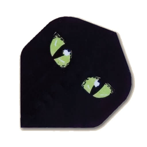 Hard poly dart flight with green cat eyes graphic on black background