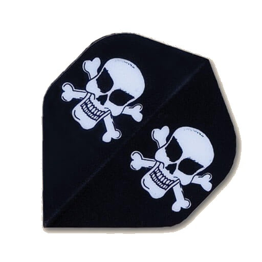 Hard poly dart flight with two skulls and crossbones graphics on black