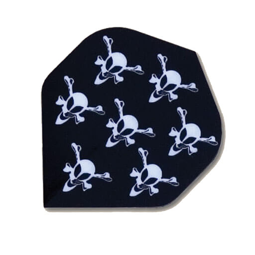 Hard poly dart flight with white skull and crossbones pattern on black