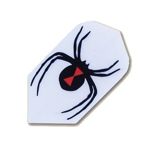 Hard poly dart flight, white background with a black widow design