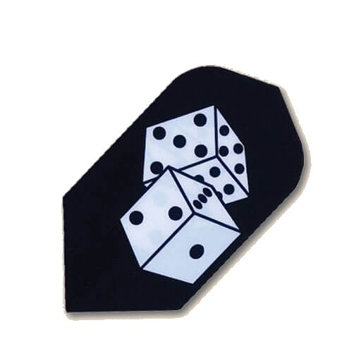 Hard poly dart flight, black background with white dice design
