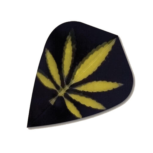 Hard poly dart flight, black with a transparent yellow marijuana leaf print