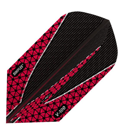 Dimplex dart flight, black base with red V-shape and hex pattern