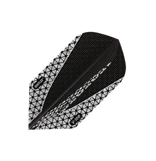 Dimplex dart flight, black base with silver V-shape and hex pattern
