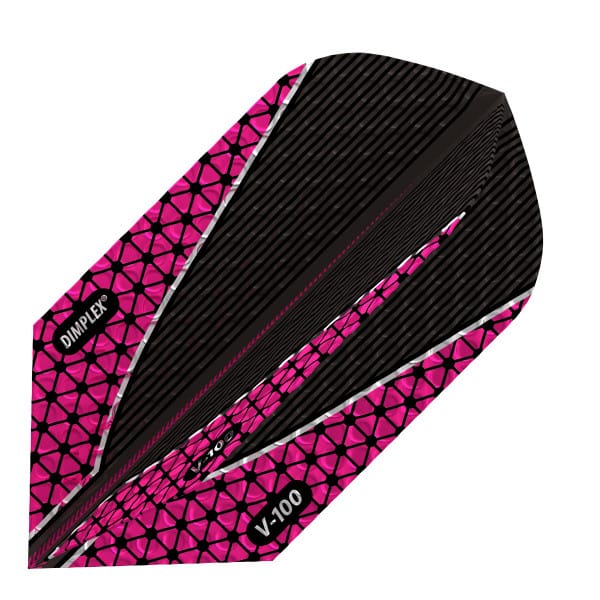 Dimplex dart flight, black base with pink V-shape and hex pattern