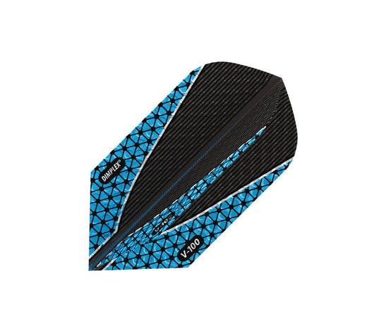 Dimplex dart flight, black base with aqua V-shape and hex pattern
