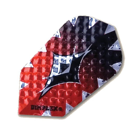 Dimplex dart flight in a red, silver, and black design