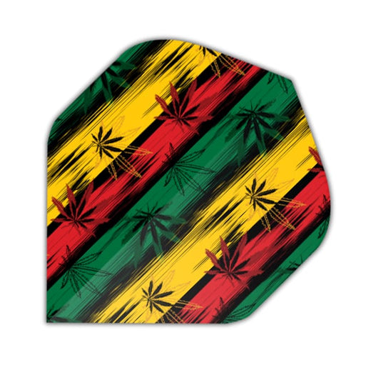 Specialty dart flight with vertical Rasta flag and weed leaf print design