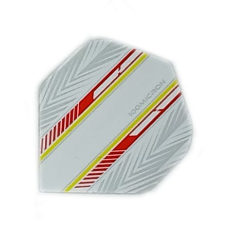 Specialty feather dart flight in red and yellow, 100 micron
