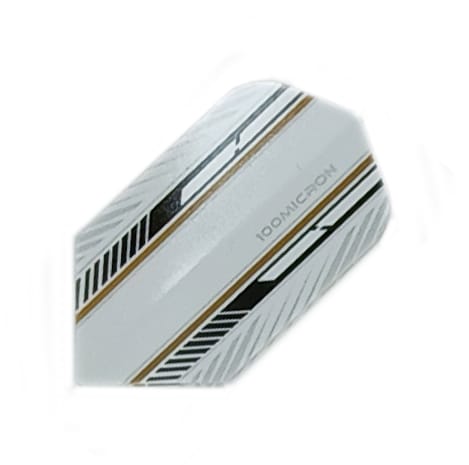 Specialty slim dart flight, white with black and tan stripe, 100 micron
