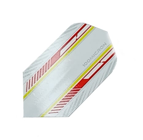 Specialty slim dart flight, white with red and yellow stripe, 100 micron