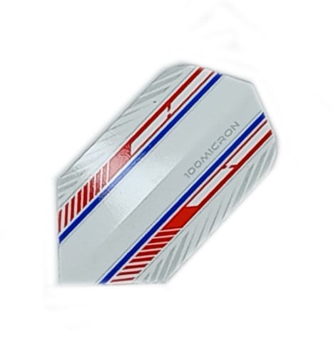 Specialty slim dart flight, white with red and blue stripe, 100 micron