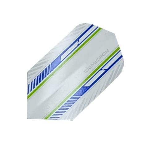 Specialty slim dart flight, white with green and blue stripe, 100 micron