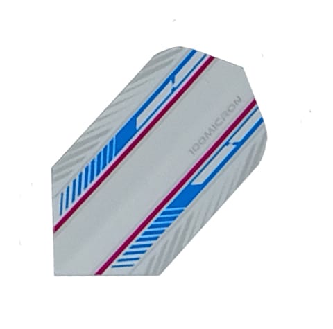Specialty slim dart flight, white with pink and sky blue stripe, 100 micron