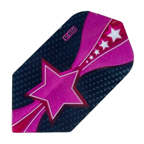 Specialty dart flight in pink, black, and red with star design