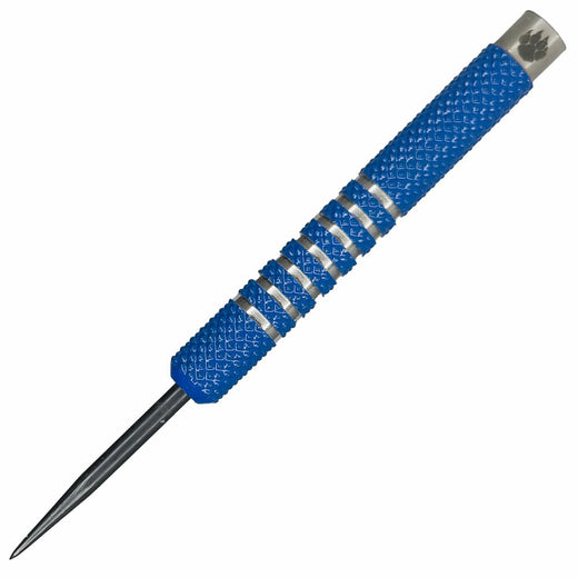 Cougar Steel Tip Dart, blue barrel close-up showing knurled and grooved grip