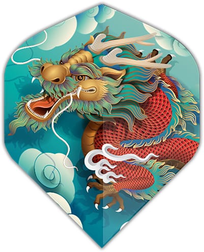 Specialty dart flight, blue with dragon in clouds design