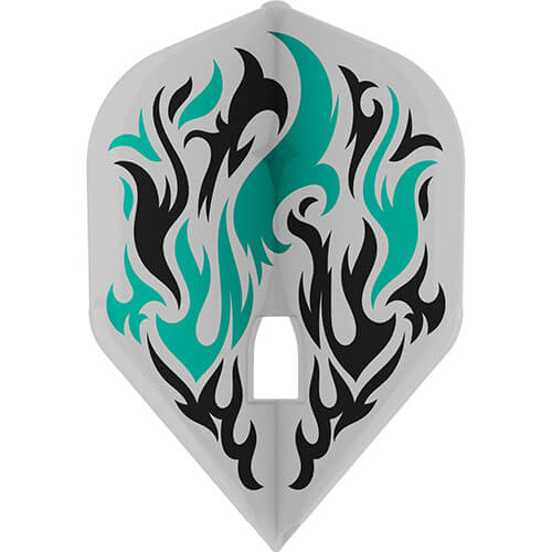L-Style signature flight, Willem, frosted white with aqua and black flames