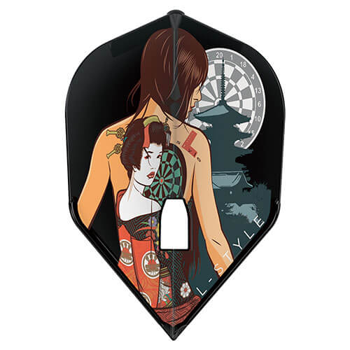 L-Style Signature Champagne flight, Tomoe Gozen black tattoo artwork design