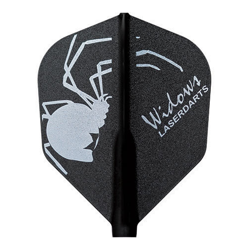 Laserdart Widow Fit Flight in black with white widow spider graphic, Shape profile