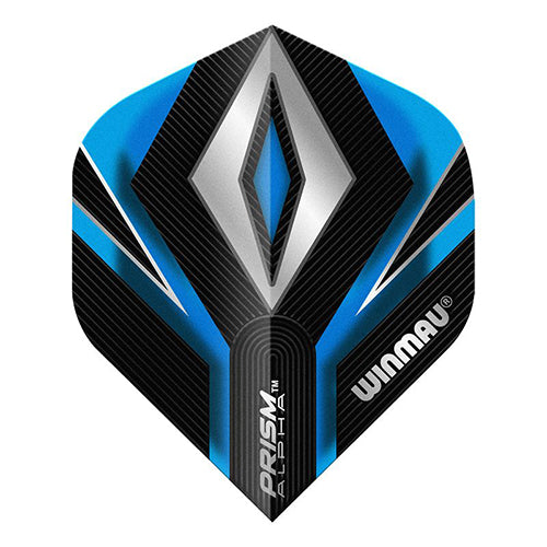 Winmau Prism Alpha flight, black blue and silver abstract