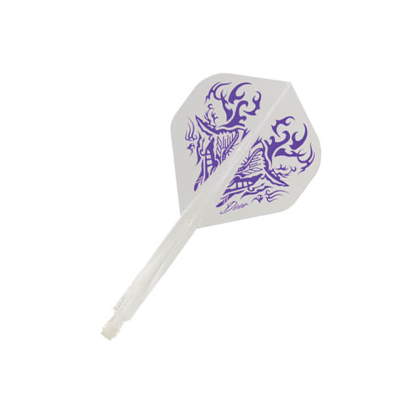 Condor Axe flight and shaft, Tribal Deer design, clear with purple print