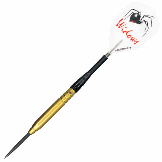 Laserdart Gold Widow Fixed steel tip dart, full view with shaft and flight