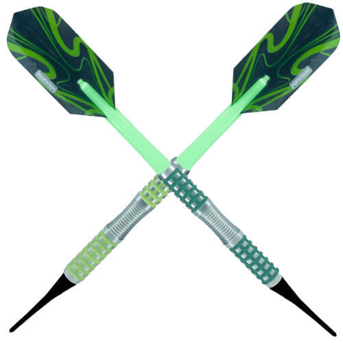 Laserdart Disco Fever tungsten dart, hunter green to neon yellow thermochromatic finish