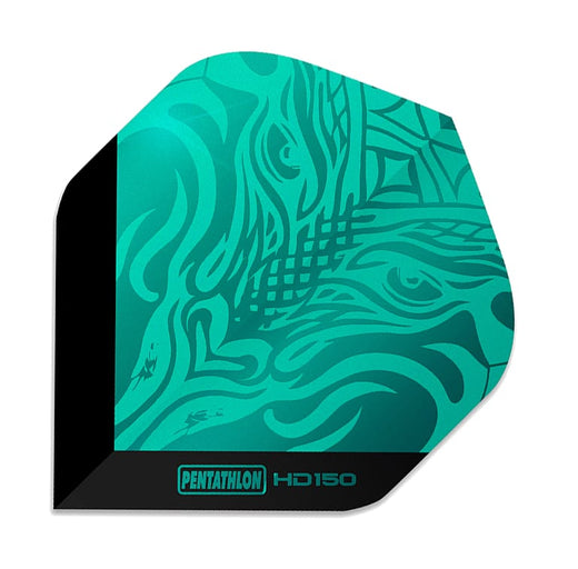 150 micron dart flight with aqua dragon hologram design on black background