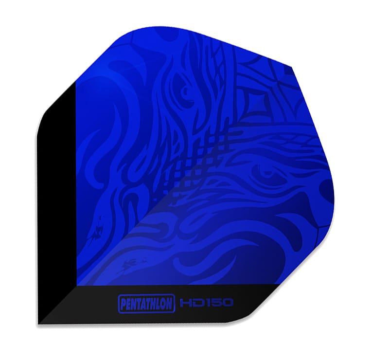 150 micron dart flight with blue dragon hologram design on black background