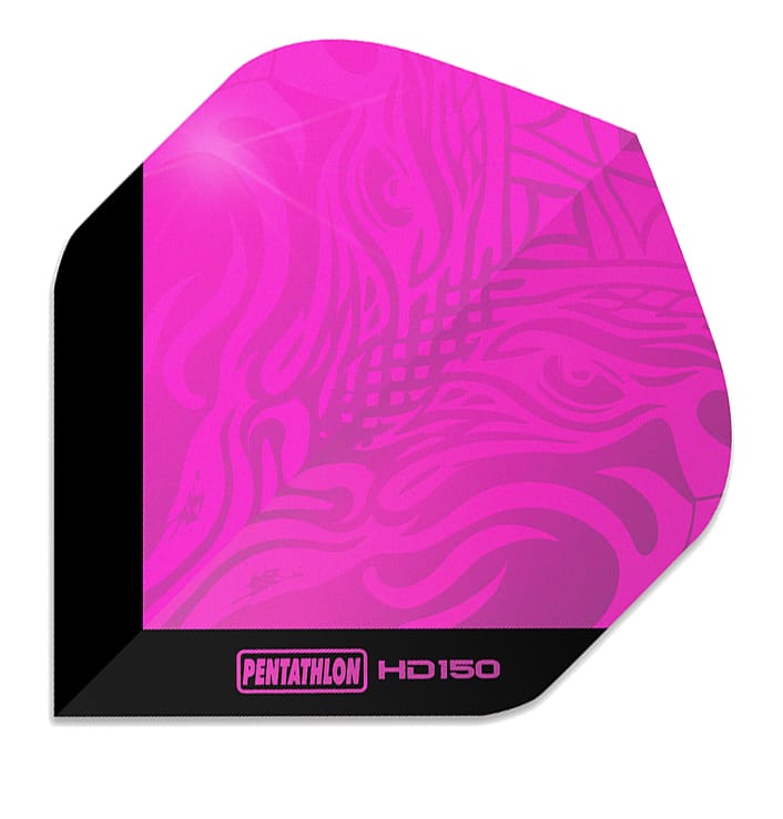 150 micron dart flight with pink dragon hologram design on black background