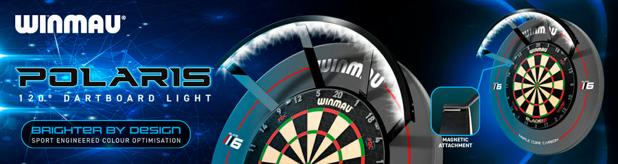 Winmau Polaris Light Ring mounted on a dartboard, illuminated