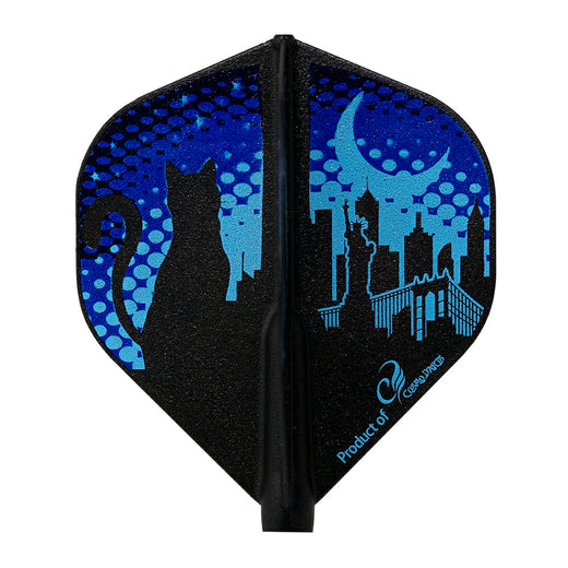 Robin Curry signature Fit Flight Standard dart flight, black with moonlit city and cat silhouette design