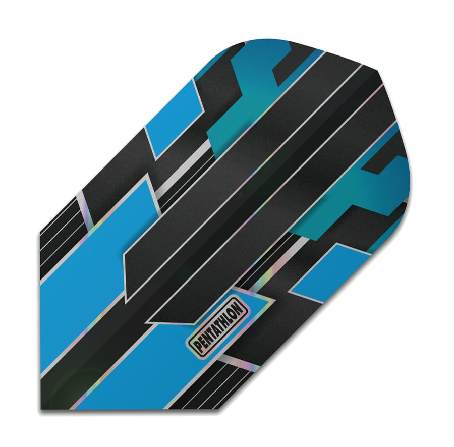 Pentathlon dart flight, slim shape, cyan and blue shimmer design