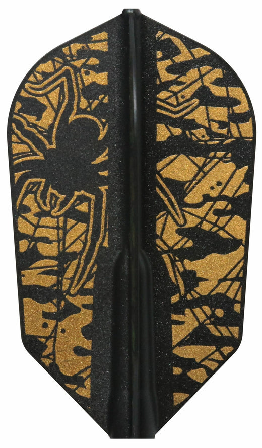 Cosmo Fit Flight Signature, Darin Young design, black slim flight with gold camo and black spider print