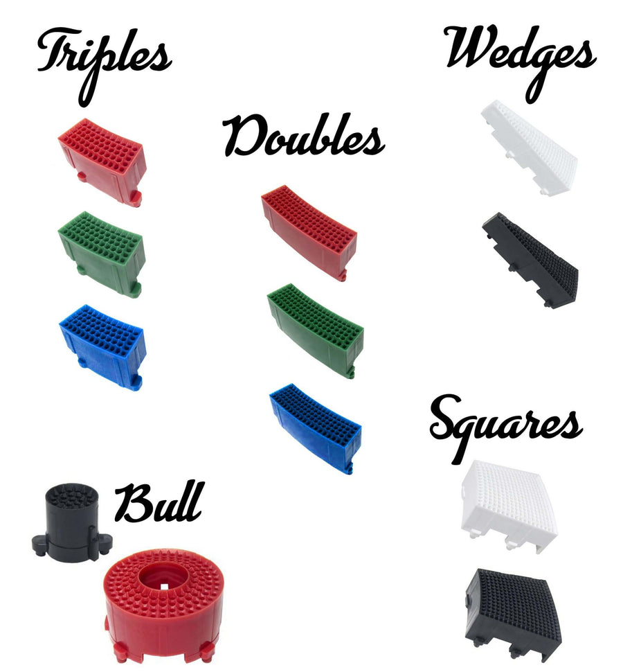 GranBoard replacement segments in assorted shapes and colors