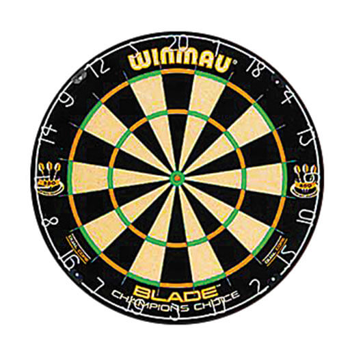 Winmau Blade 5 Champions Choice Dual Core dartboard, front view of bristle target face