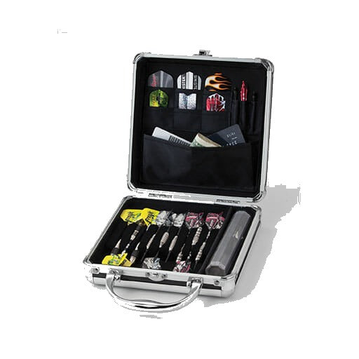 Casemaster Ternion aluminum dart case, open, silver