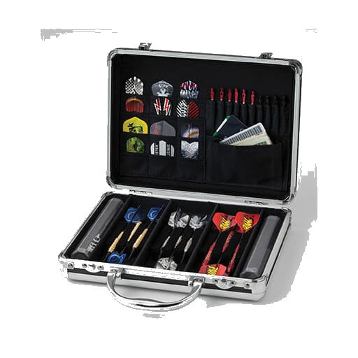 Casemaster Legion aluminum dart case, open, silver