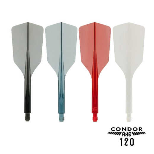 Condor Axe 3-fin slim dart flights in red, smoke, white, and translucent blue