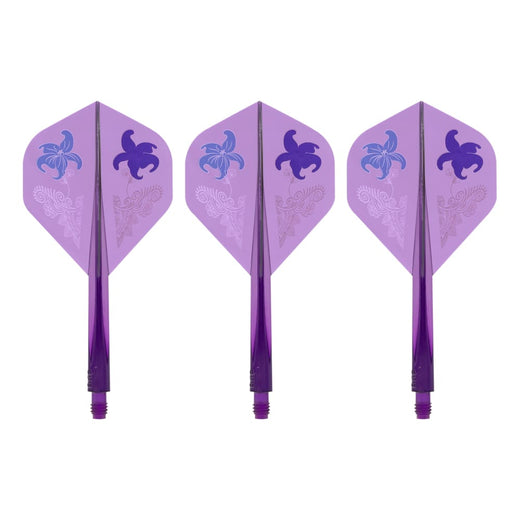 Condor Axe standard-shape flight and shaft, translucent blue with purple flower print