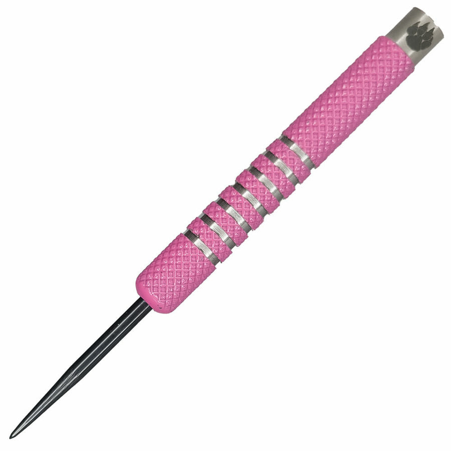 Cougar Steel Tip Dart, pink barrel close-up showing knurled and grooved grip