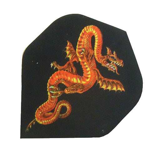 Alchemy dart flight featuring a red dragon on a black background