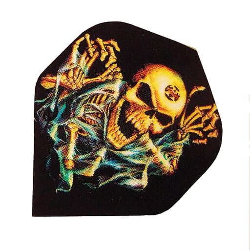 Alchemy dart flight featuring a ghostly skeleton design on black