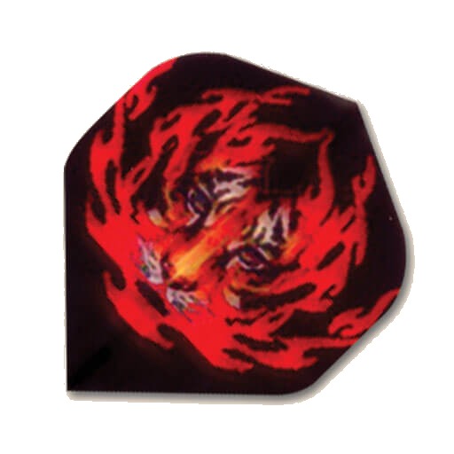 Hi-Vis Flights dart flight, black background with red flames and tiger graphic