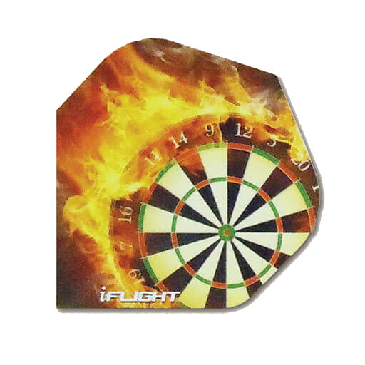 I-Flights dart flight with flaming dartboard design