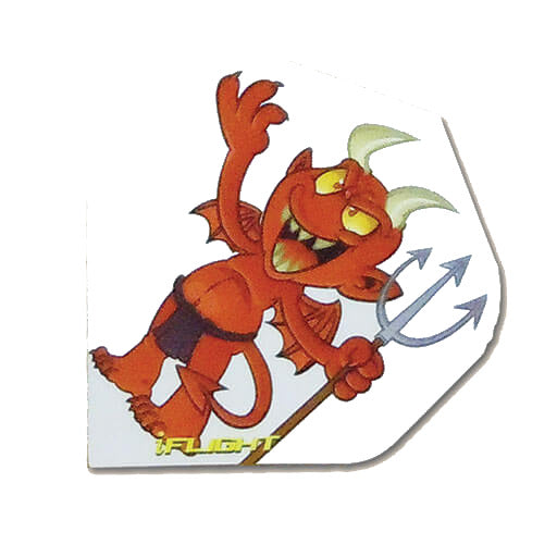 I-Flights dart flight, white background with red cartoon devil