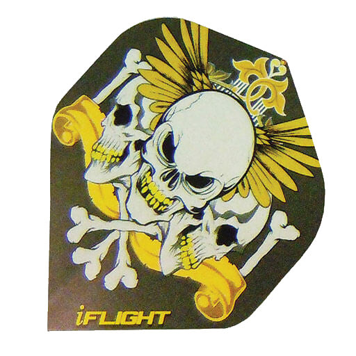 I-Flight dart flight, black, white, and yellow skull and crossbones print