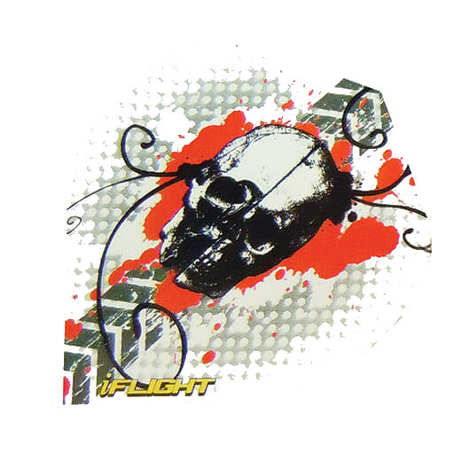 I-Flight dart flight, white, grey, black, and red skull print